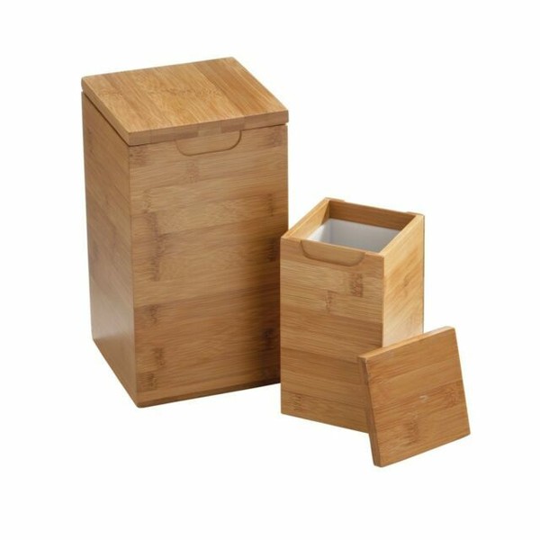 Premier Natural Bamboo Wood Kitchen Storage Canister Square Design With