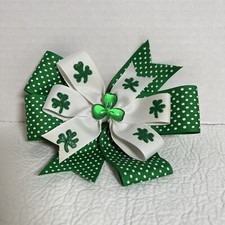 Irish Shamrock St. Patricks Day Green Ribbon Hair Bow Clip