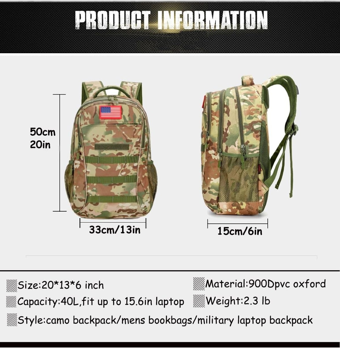 Durable 40L Boys Camo Backpack with USB Port for School & Outdoor  Adventures | eBay