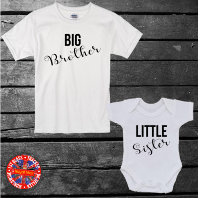 Big Little Brother Sister Kids T-shirt Babygrow Boys Girls Gift Set