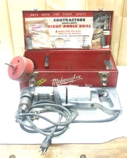 Vintage Milwaukee 1100-1 Heavy Duty ½” Right Angle Drill in Metal Box INV17669