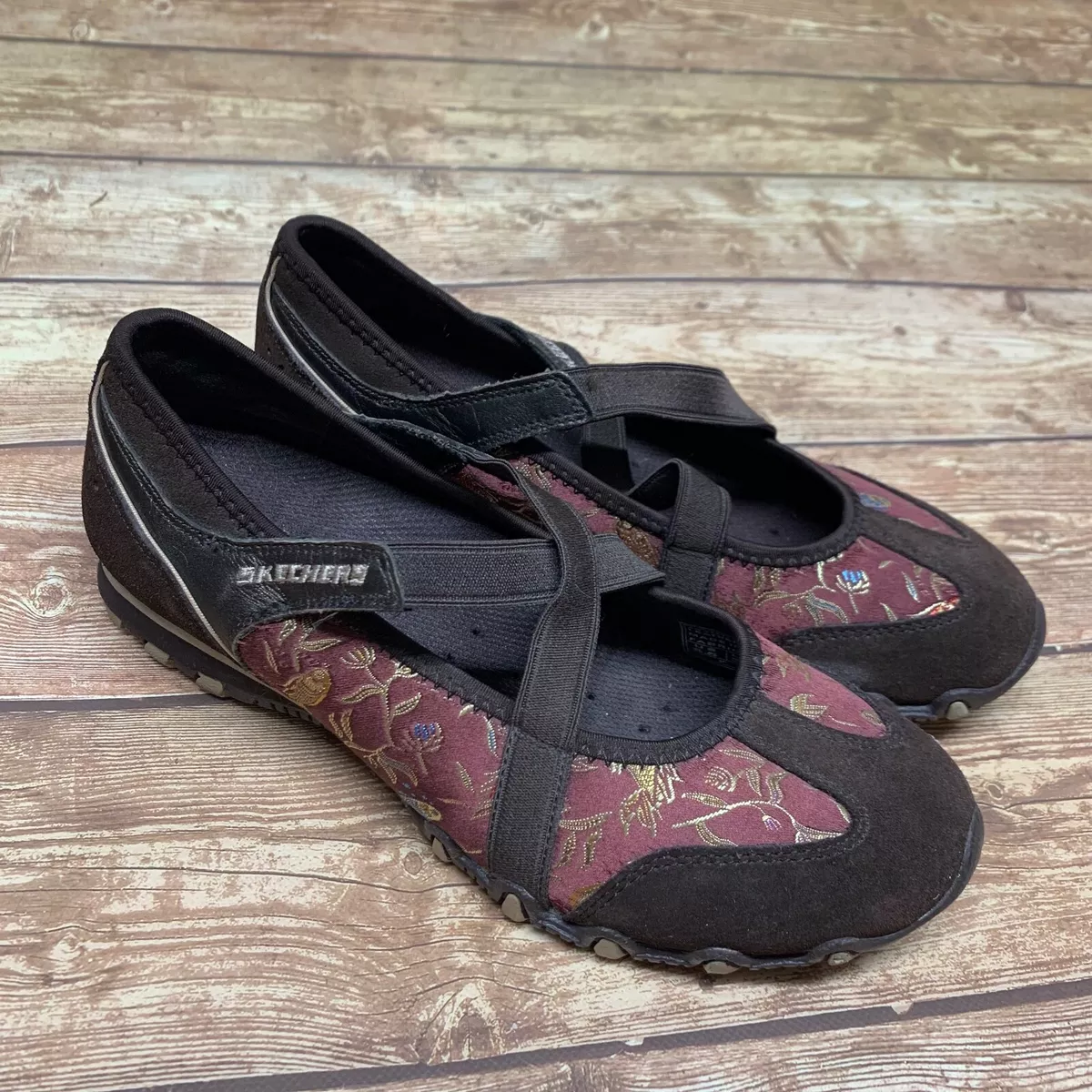 Skechers Mary Brown Suede Satin Bikers Waterlily Koi Fish Women&#039;s 6.5 36.5 | eBay