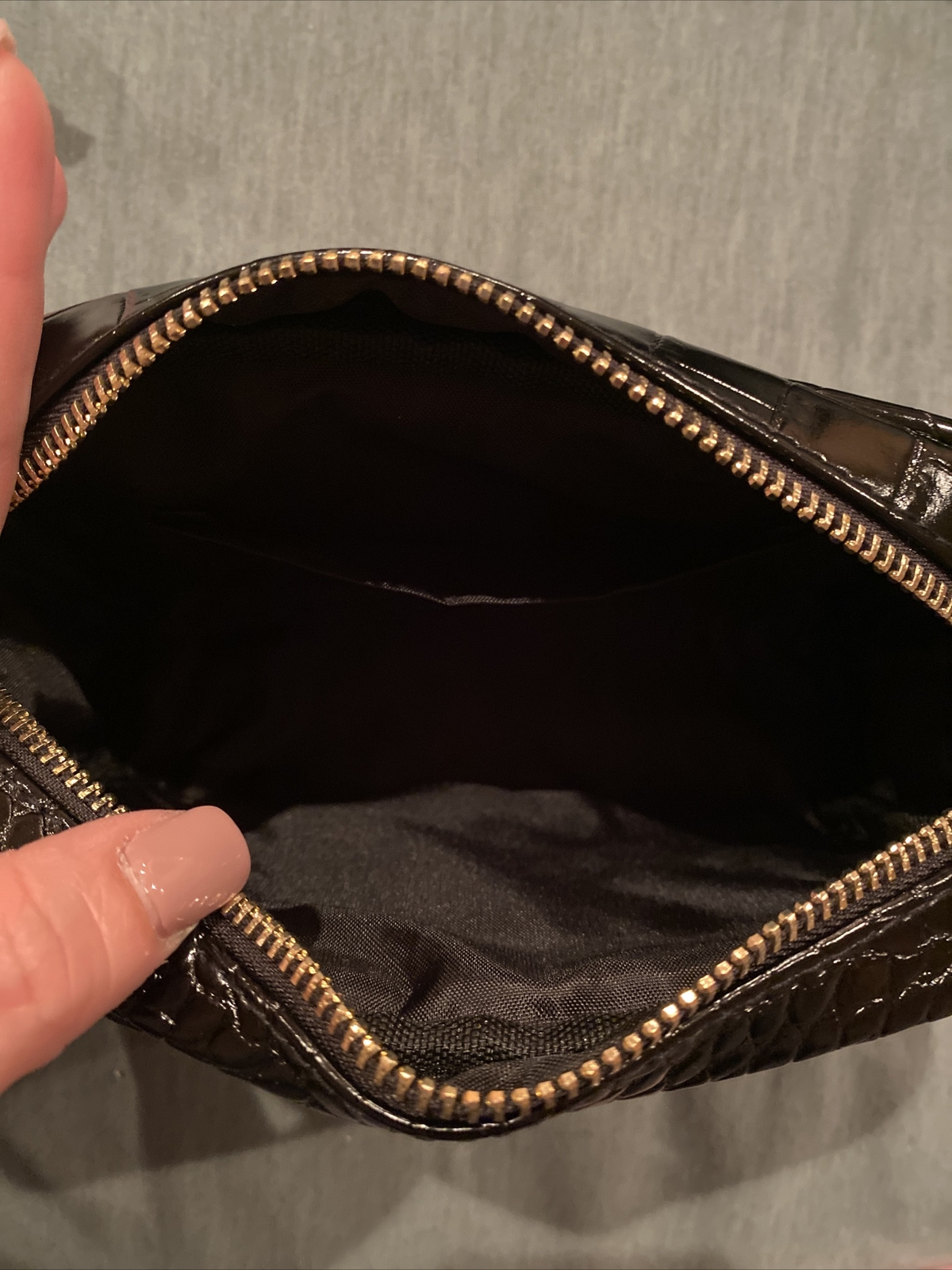 Michael Kors Croc Embossed Leather Wristlet Clutch Black With Gold 