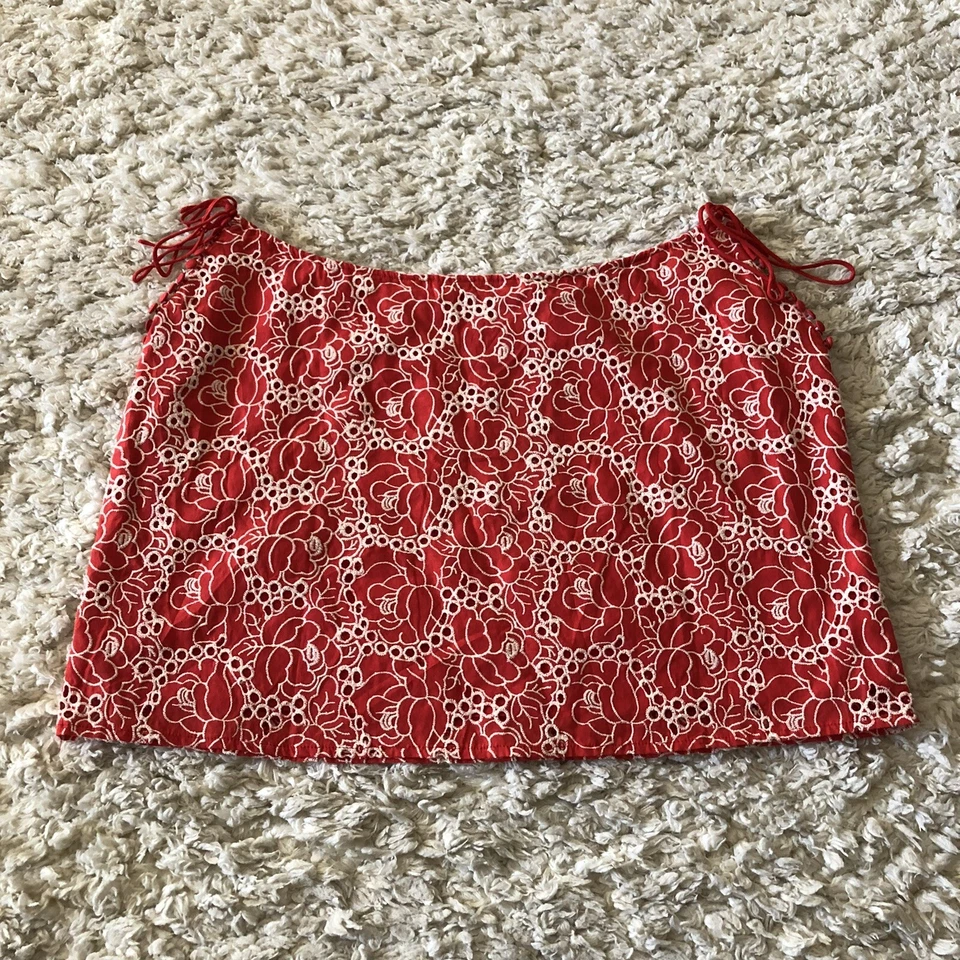 Falda Buffalo David Bitton Mujer Grande Roja Floral Bordada Forrada NUEVA Foto 2 de 4