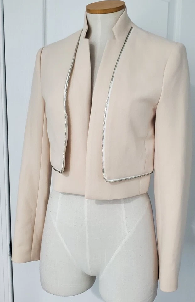 NEW $475 Rebecca Taylor Size 4 Double Layer Ecru Cropped Open Blazer Jacket NWT - Image 2 of 4