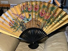 VTG Asian Oversize Wall Fan Hand Painted Chinese Wall Artwork - 2 qty D61 x35