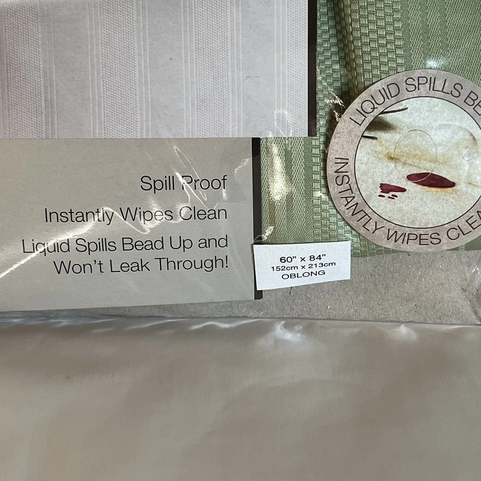 Encore Microfiber Green Tablecloth 60 in x 84 in Polyester Spill Proof - Image 4 of 4