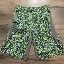 Nike Shorts Boys Size M Dri-Fit Training Neon Green Blue Gray Print