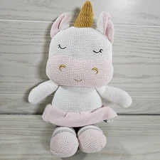 Living Textiles Pink White Kenzie Unicorn Knitted Rattle Baby Plush Toy 16 inch