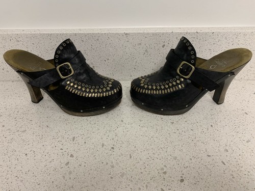 Calleen Cordero Mujer Tacones de Madera de Cuero Negros con Tacones Zapatos Talla 8.5 - Imagen 3 de 10