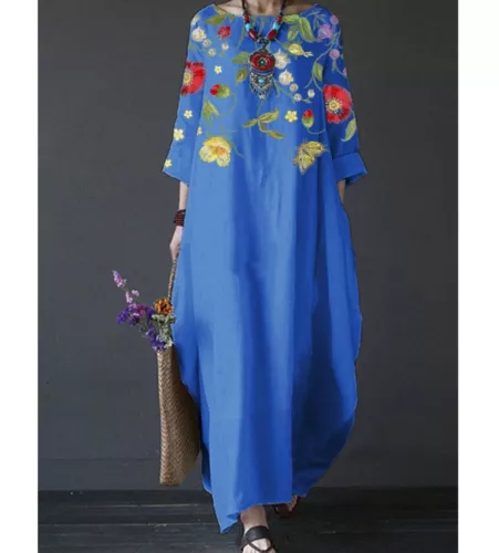 Übergröße Damen Sommerkleid Kleid Damen locker Sommer Blumen Boho Kaftan Maxikleid - Bild 10 von 20