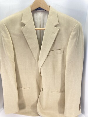 Haspel Balzer Sport Coat Jacket Men Size 42 Long Beige 2 Button Wool Bamboo