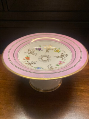 Antique KPM Berlin Hand-Painted Porcelain Pink Floral Compote/Pedestal Dish