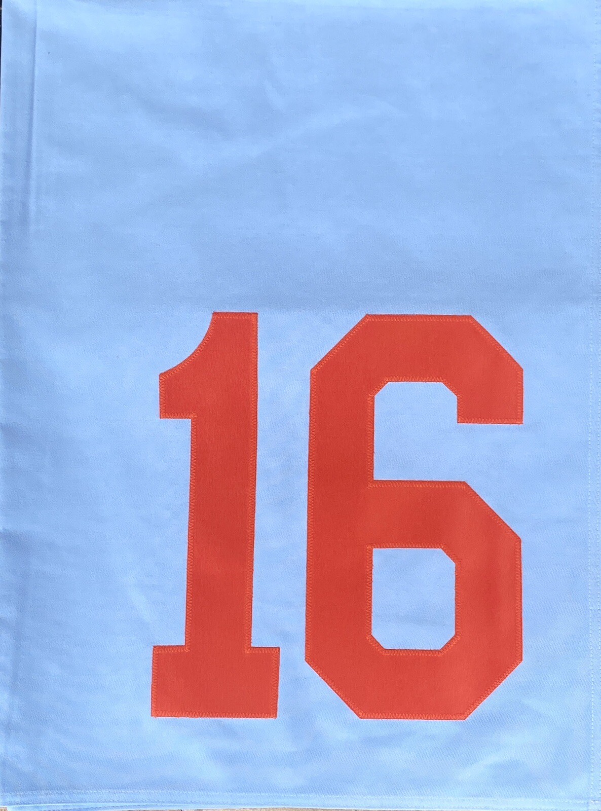 Horse Racing Saddle Cloth 16 Light Blue w/ 12” Orange Numerals