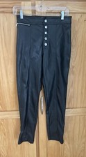 H  M Black Faux Leather Pants Snap Front Ankle Zip Women  s Sz 6 EUC
