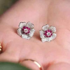 2Ct Round Cut Lab-Created Pink Ruby Diamond Stud Earrings 14K White Gold Plated
