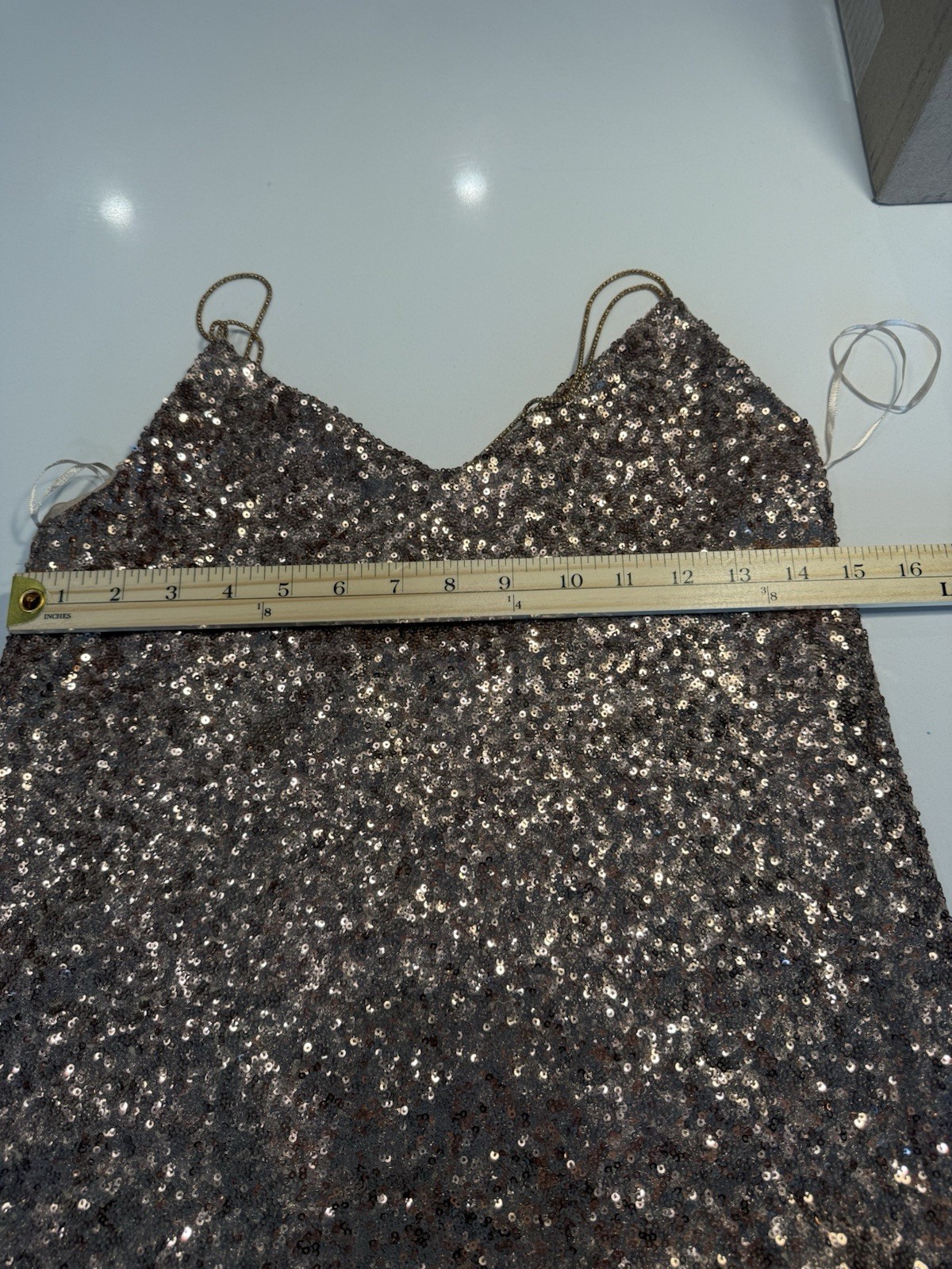 ZARA Basic Collection champagne Sequin Long Slip … - image 9