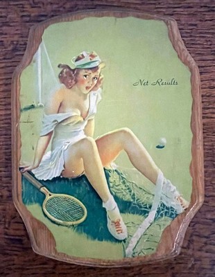 Gil Elvgren ギル・エルブグレン　ピンナップ　アート　額装 Vintage Gil Elvgren “Net Results” Pin-Up Print Wooden Plaque Wall