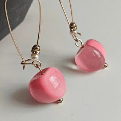 INC International Concepts Pink Drop Earrings Heart Cherry Gold Tone Rhinestone