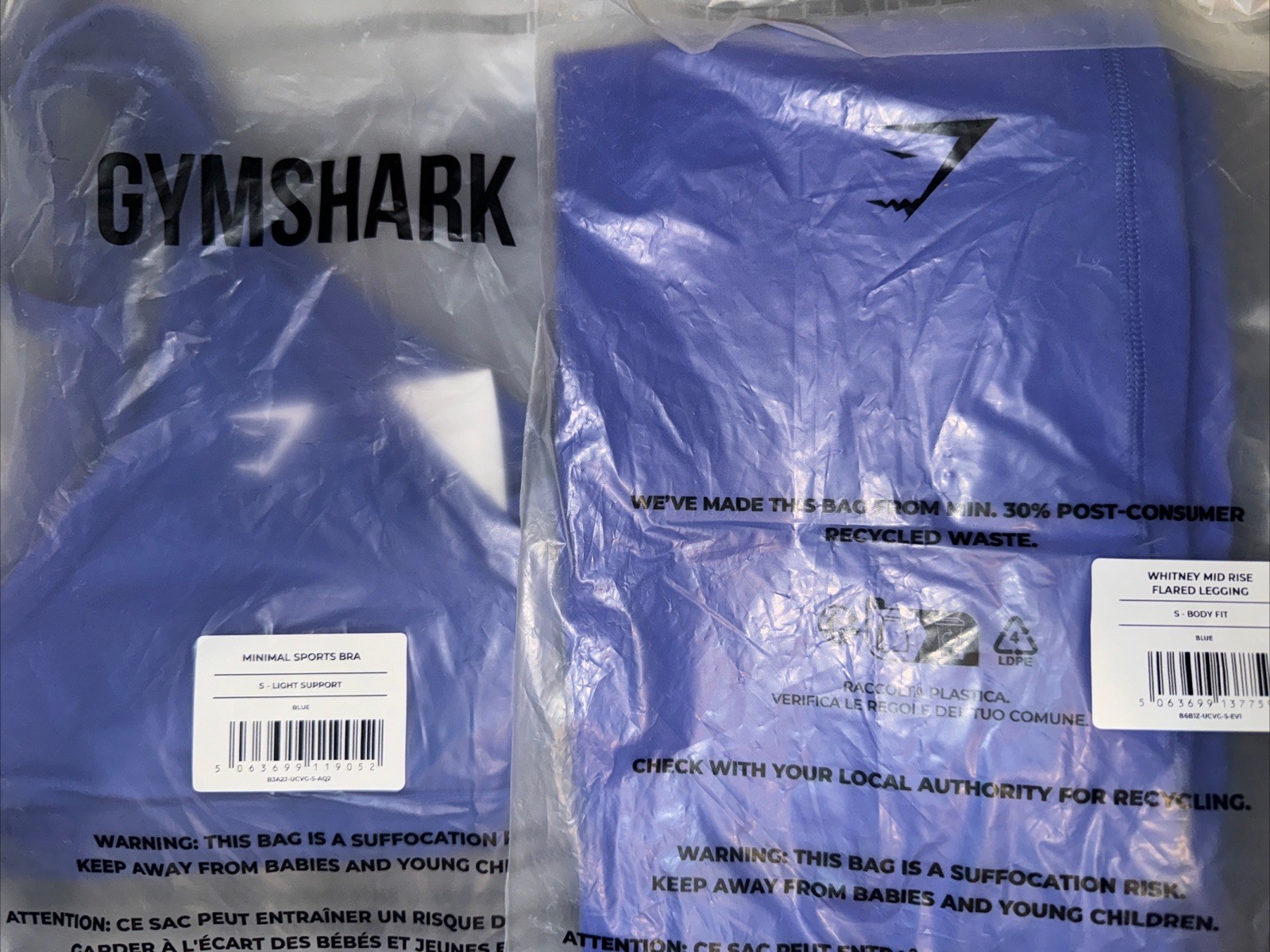 GYMSHARK Minimal Sports Bra + Whitney Mid Rise Flared Legging in Blue - Size S