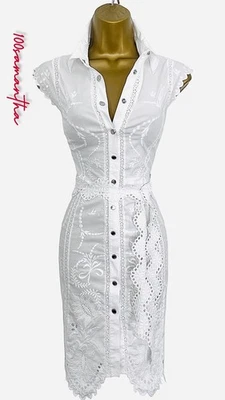 Karen Millen Size UK 12 EMBROIDERED BRODERIE STRETCH COTTON BELTED SHIRT DRESS - Image 1 of 4