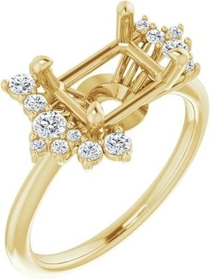 10 K Gelbgold über 9 x 7 mm Smaragd Diamant Halbmontierter Ehering Verlobungs...