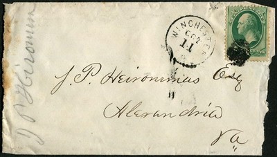 United States 3c Washington Green Winchester VA Manuscript Docketing Postal Cove