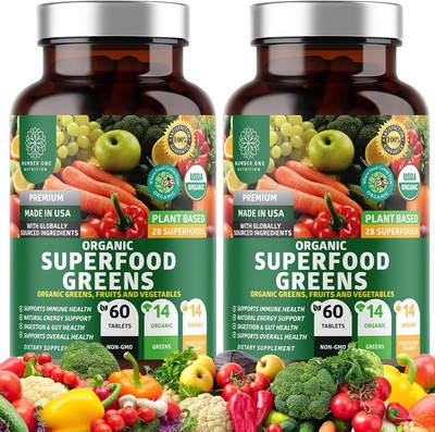 2-Pack N1N Premium Organic Green Superfood, Fruits & Veggies [28 Powerful... 