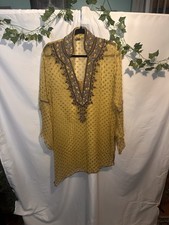 Gold XL Kurta Tunic for Women with Beaded Embellishments and Embroidery