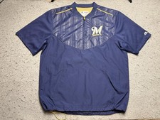 Milwaukee Brewers Jacket Mens L Blue MLB Baseball Majestic Cool Base Pullover