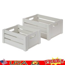 Gray Wood Wire Storage Basket Set W/ Handles Decorative Bins Organizer 2 Pack US