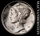1943 Silver Mercury Dime - Choice Gem Brilliant Unc+++  Lustrous  #L3713