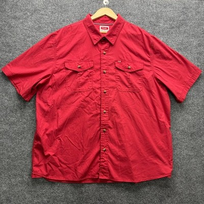 Wrangler Button-Up Shirt Men's Size 2XL Red Short Sleeve Two-Pocket Work Casual