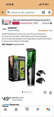 Beard Trimmer for Men: Vacuum Mustache Trimmer for Less Mess -IPX7 Waterproof-
