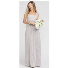 SHOW ME YOUR MUMU June Maxi Dress Dove Grey Chiffon Lined Sleeveless Ruffles XS