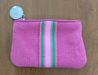 The Sak Crochet Zip Coin Purse Pink Green Stripe Small With Charm 3x5 1/4”