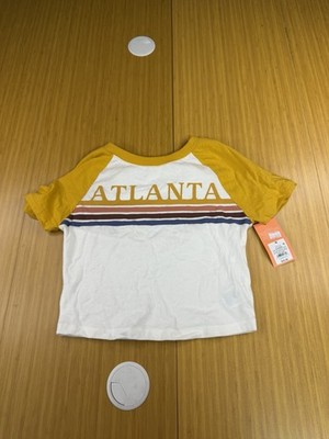 Colsie Women s Retro ATLANTA Yellow White Crop Top -- Size Medium