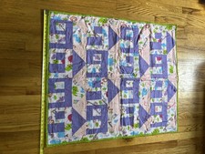 Handmade Baby Quilt 36x36 Pink Purple Animal Patchwork Nursery Blanket