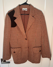 VTG 70s Act III Women's Houndstooth Blazer w/ Velvet Accents, Elbow Patches