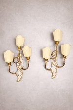 Coppia di applique Capodimonte a tre luci – ceramica decorata -Vintage