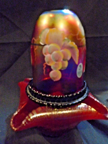 Fenton Ruby Red Stretch Iridescent Grapes 3 Piece Fairy Lamp