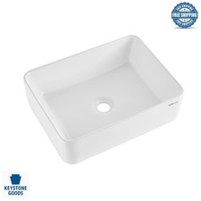 White Ceramic Rectangular Vessel Sink - Modern Bathroom Vanity, Well-Packaged