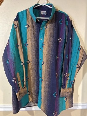 NWOT Vintage 90s Express Rider Aztec Southwestern Striped Western Shirt Mens 3XL