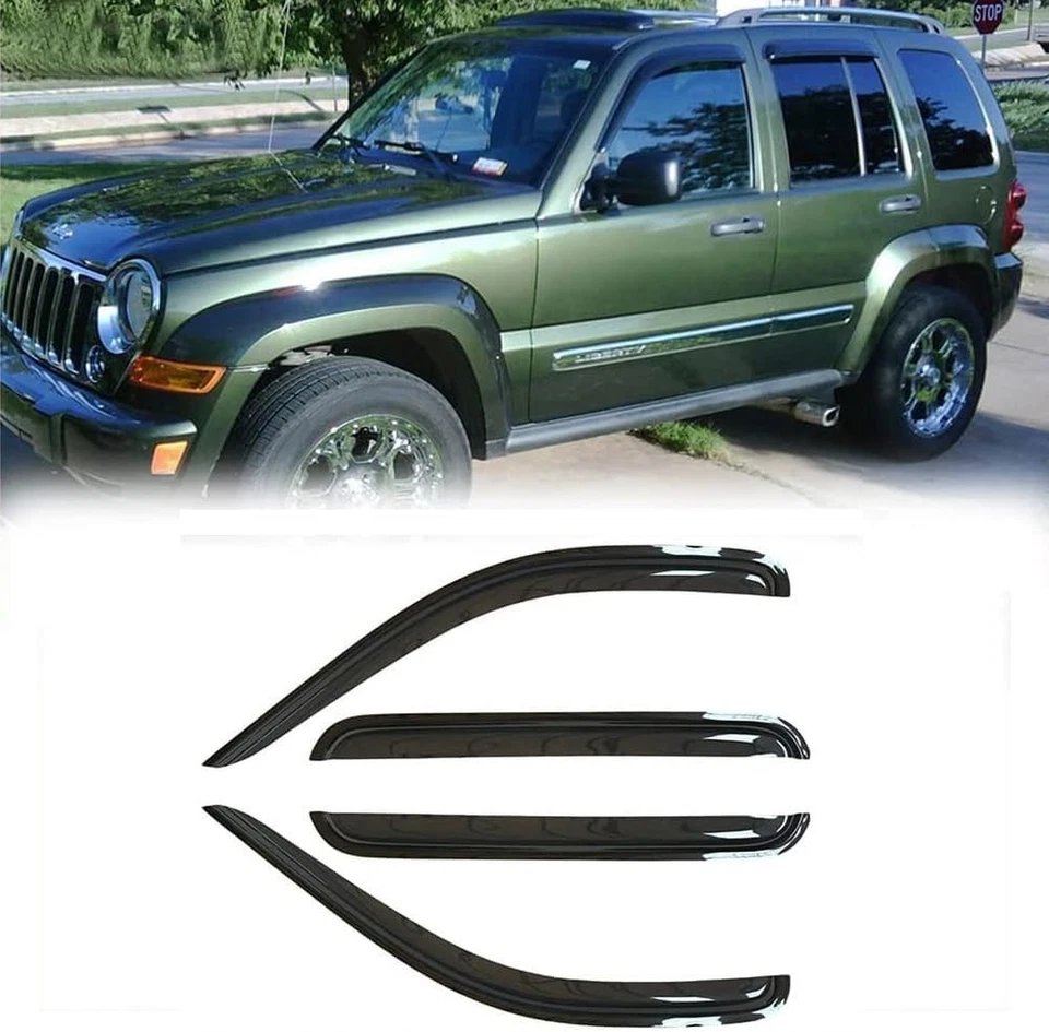 Shatterproof Window Visor Deflector - Dark Smoke 4pc for 2002-2007 Jeep Liberty Foto 3 de 4
