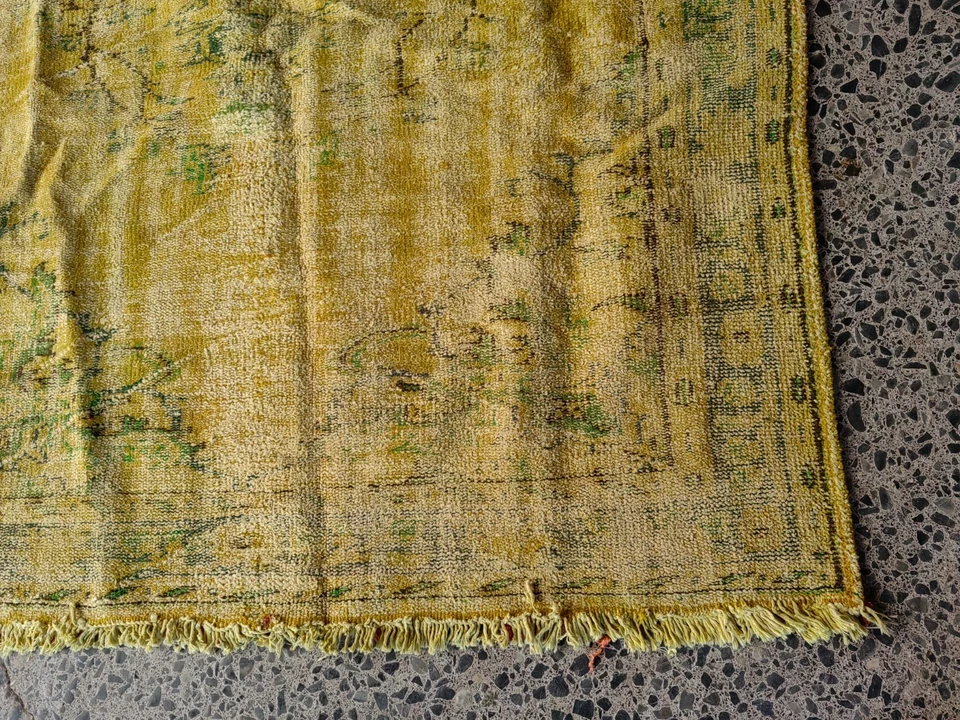 Overdyed Turkish Rug 5.1x7.9 ft – Handwoven Vintage Yellow Wool Carpet - Image 3 of 4