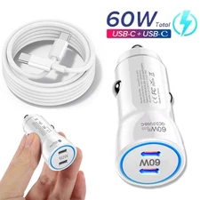 60W Mini Fast Charging Double USB-C Car Charger For iPhone 17 16 15 14 Pro Max