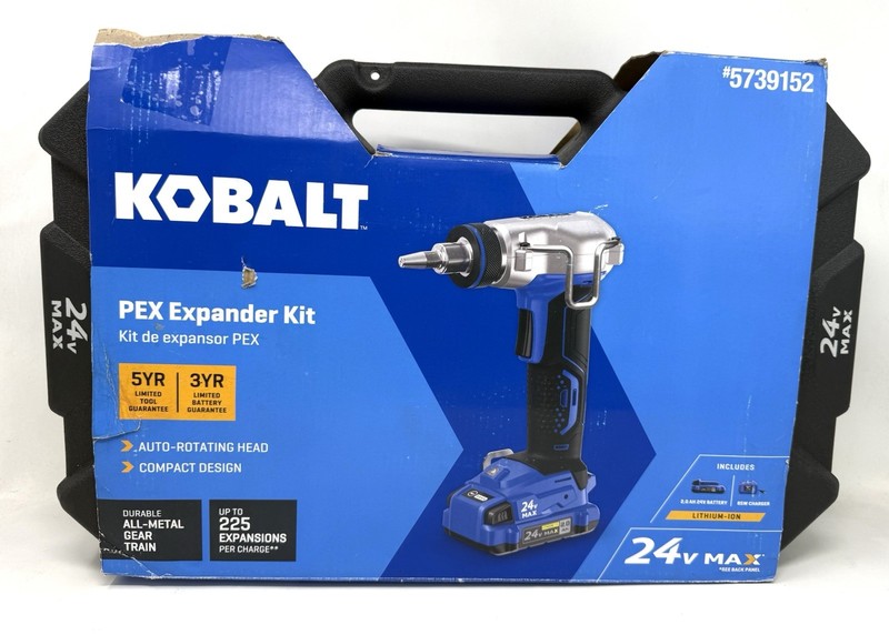 NEW Kobalt 24V MAX Brushless PEX-A Expander Kit Battery Charger Complete NIB