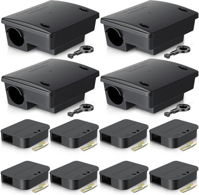 12 Pack Key Required Rat Station Box 4 Large & 8 Compact Outdoor Mouse Bait Stat