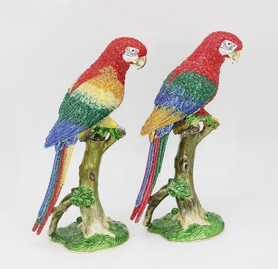 SHINNYGIFTS  Enamel Rhinestone Parrot Figurine Trinket Box  Collectible Statue