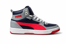 PUMA Rebound Joy High Top Boys SZ 5Y Sneakers Casual Shoes Navy Red White Gray